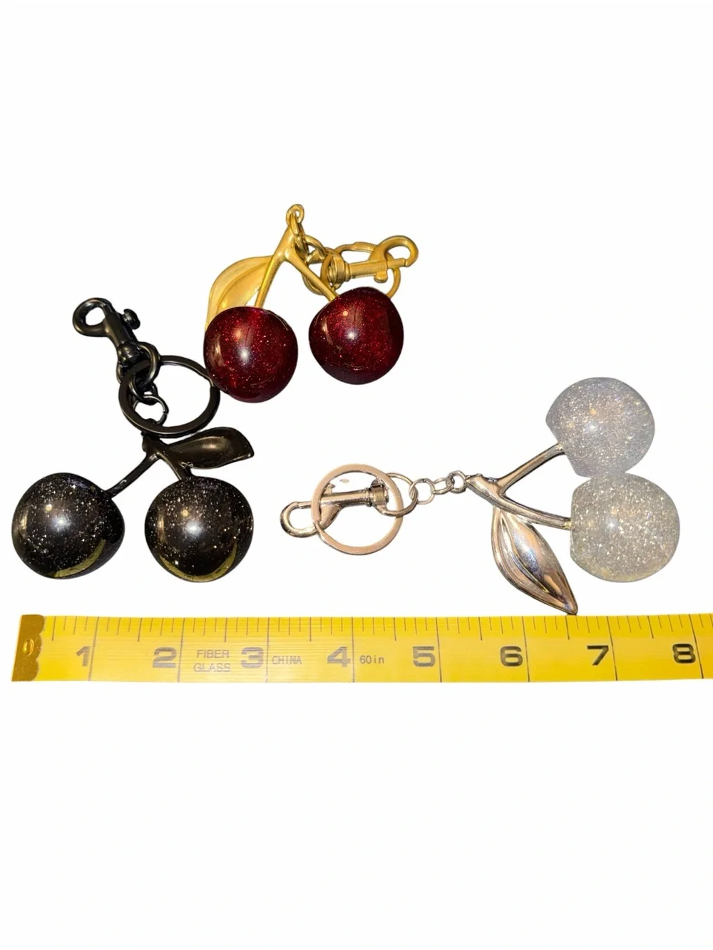 Cherry Keychain Trio Bag Charms- Red, Black, and Silver
